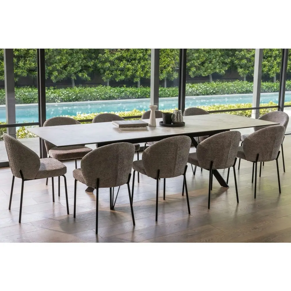 Raimon Furniture Miriam Rectangular Ceramic Extendable Kitchen Dining Table 200-280cm Metal Frame - Cloudy