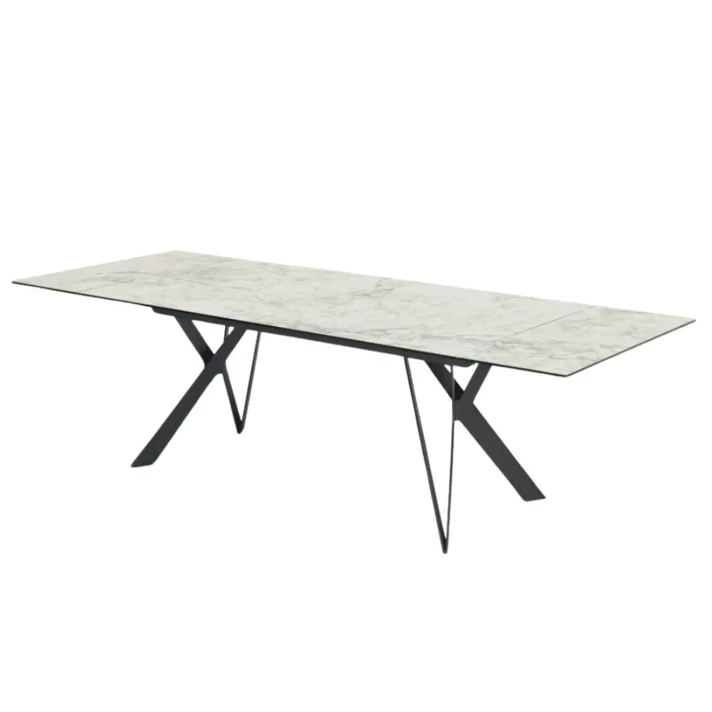 Raimon Furniture Miriam Rectangular Ceramic Extendable Kitchen Dining Table 200-280cm Metal Frame - Cloudy