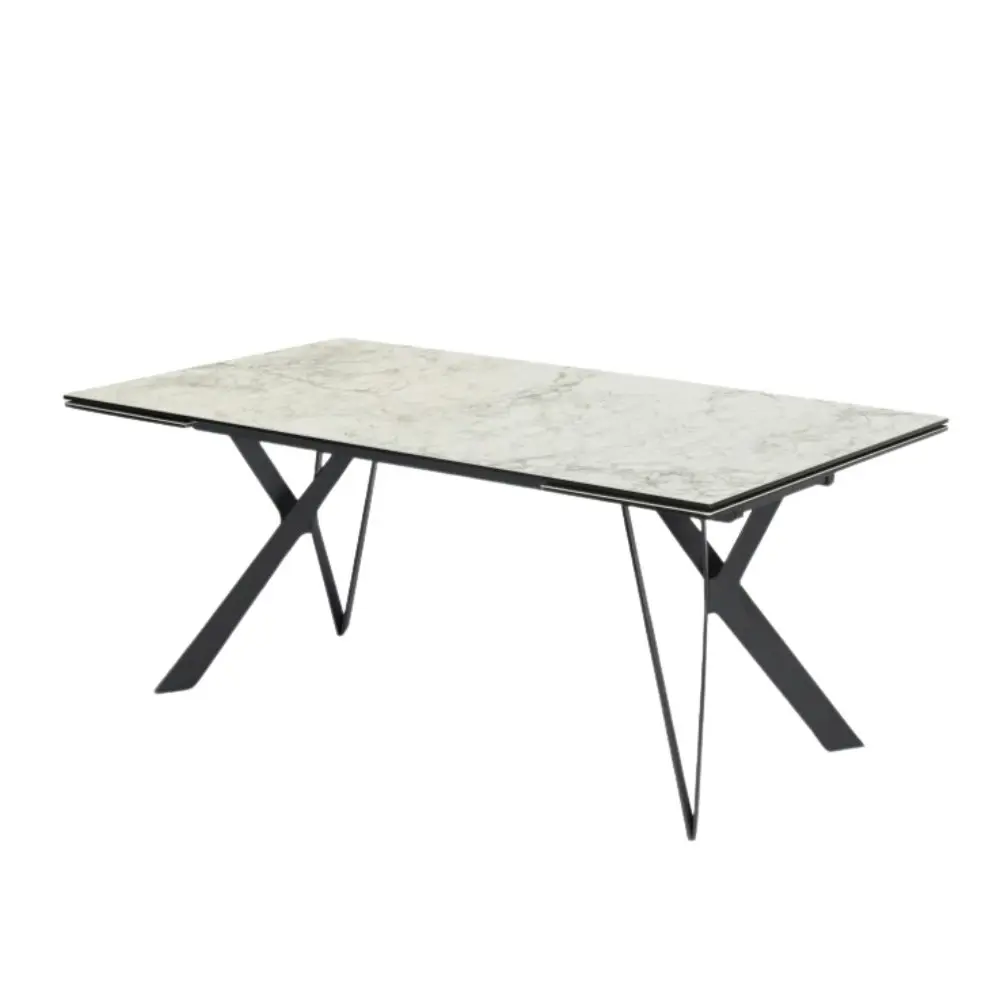 Raimon Furniture Miriam Rectangular Ceramic Extendable Kitchen Dining Table 200-280cm Metal Frame - Cloudy