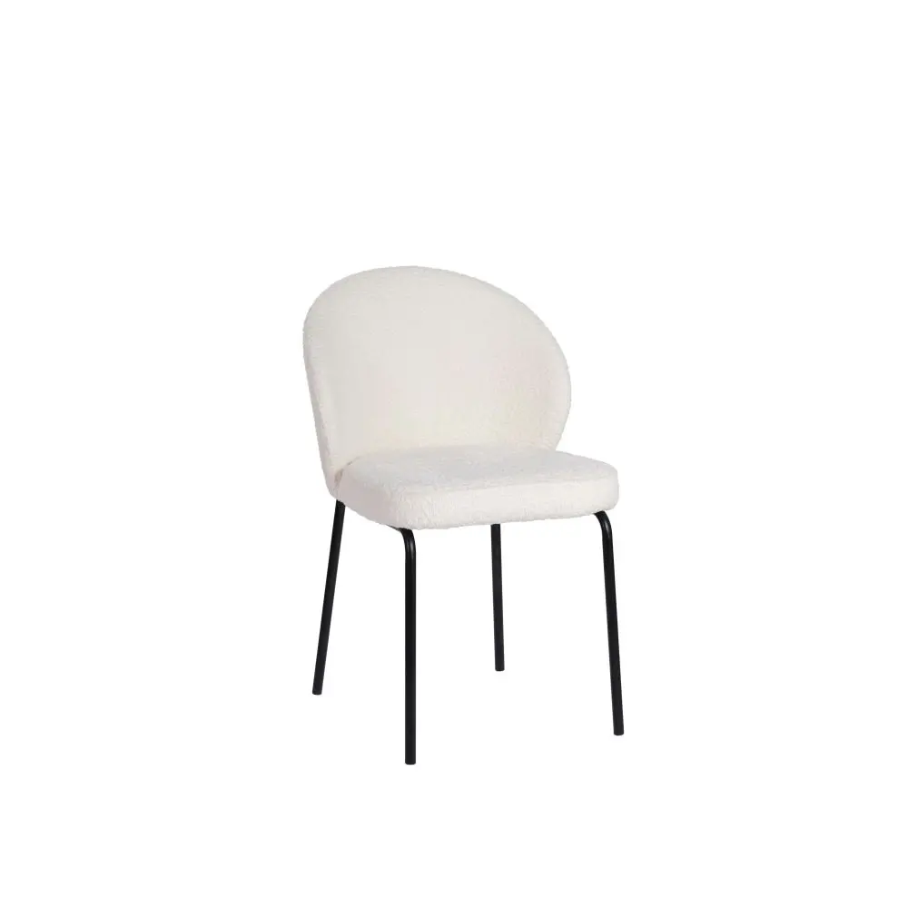 Raimon Furniture Set Of 2 Elena Modern Boucle Fabric Kitchen Dining Chairs Metal Frame - Ivory