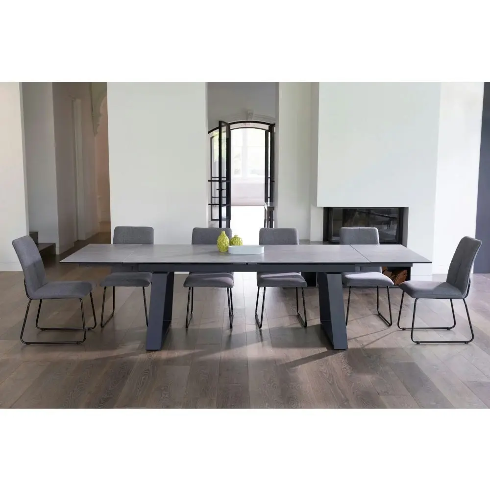 Raimon Furniture Nathan Rectangular Ceramic Extension Kitchen Dining Table 200-300cm Metal Frame - Andesite