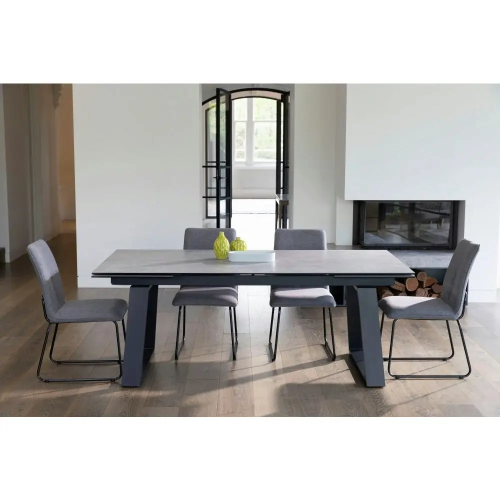 Raimon Furniture Nathan Rectangular Ceramic Extension Kitchen Dining Table 200-300cm Metal Frame - Andesite