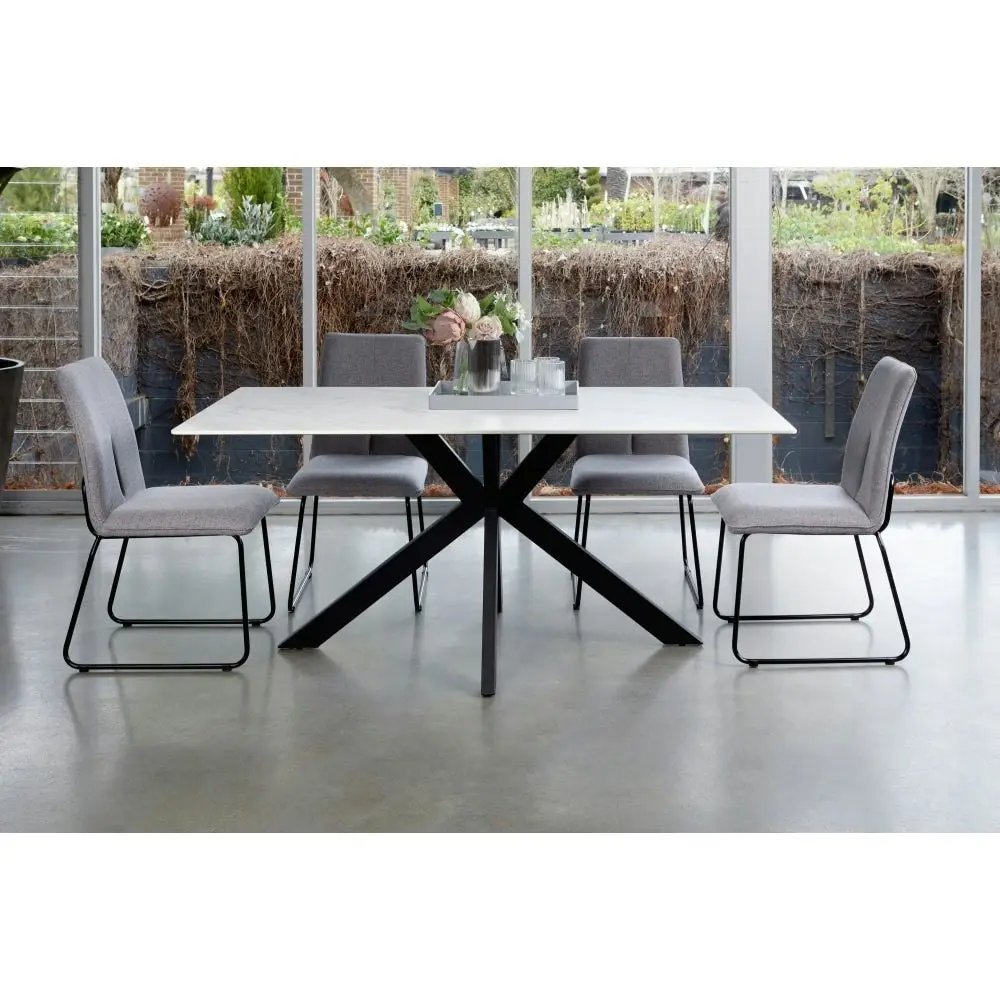 Raimon Furniture Randell Ceramic Marble Look Rectangle Kitchen Dining Table 180cm - Snow White