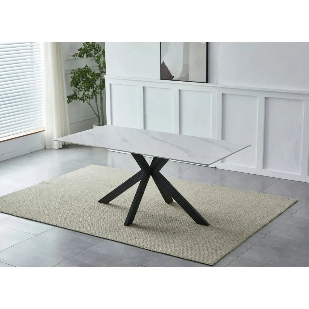 Raimon Furniture Randell Ceramic Marble Look Rectangle Kitchen Dining Table 180cm - Snow White