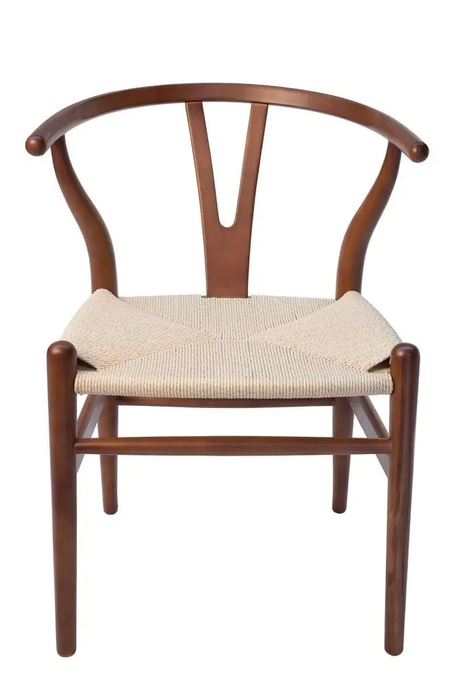 Set of 2 - Hans Wegner Replica Wishbone Cord Dining Chair - Walnut