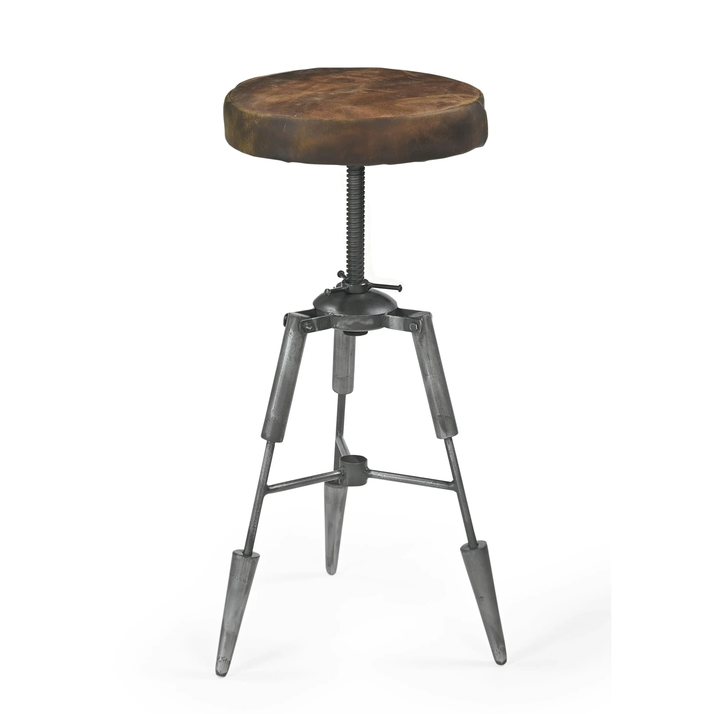 Silas Arrow Tripod Vintage Rustic Leather Kitchen Counter Bar Stool