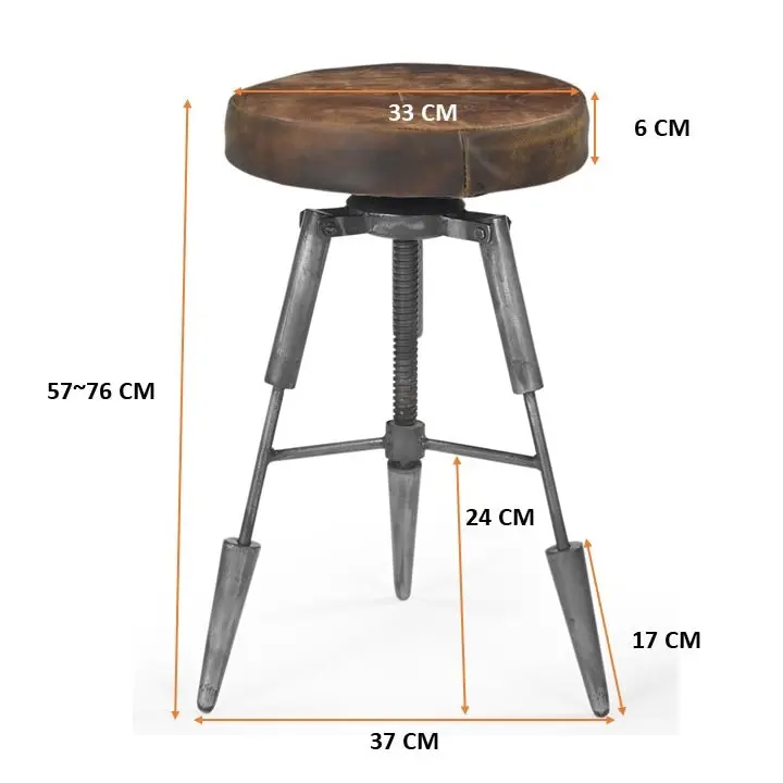 Silas Arrow Tripod Vintage Rustic Leather Kitchen Counter Bar Stool