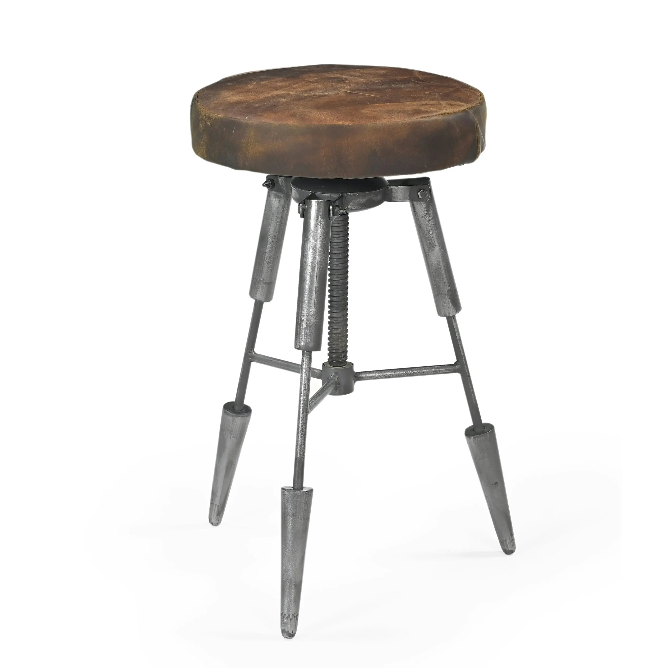 Silas Arrow Tripod Vintage Rustic Leather Kitchen Counter Bar Stool