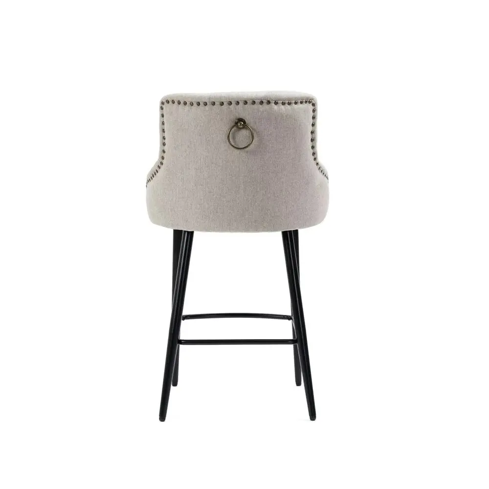 HomeStar Will Fabric Kitchen Counter Bar Stool W/ Brass Gold Studs & Handles - Beige