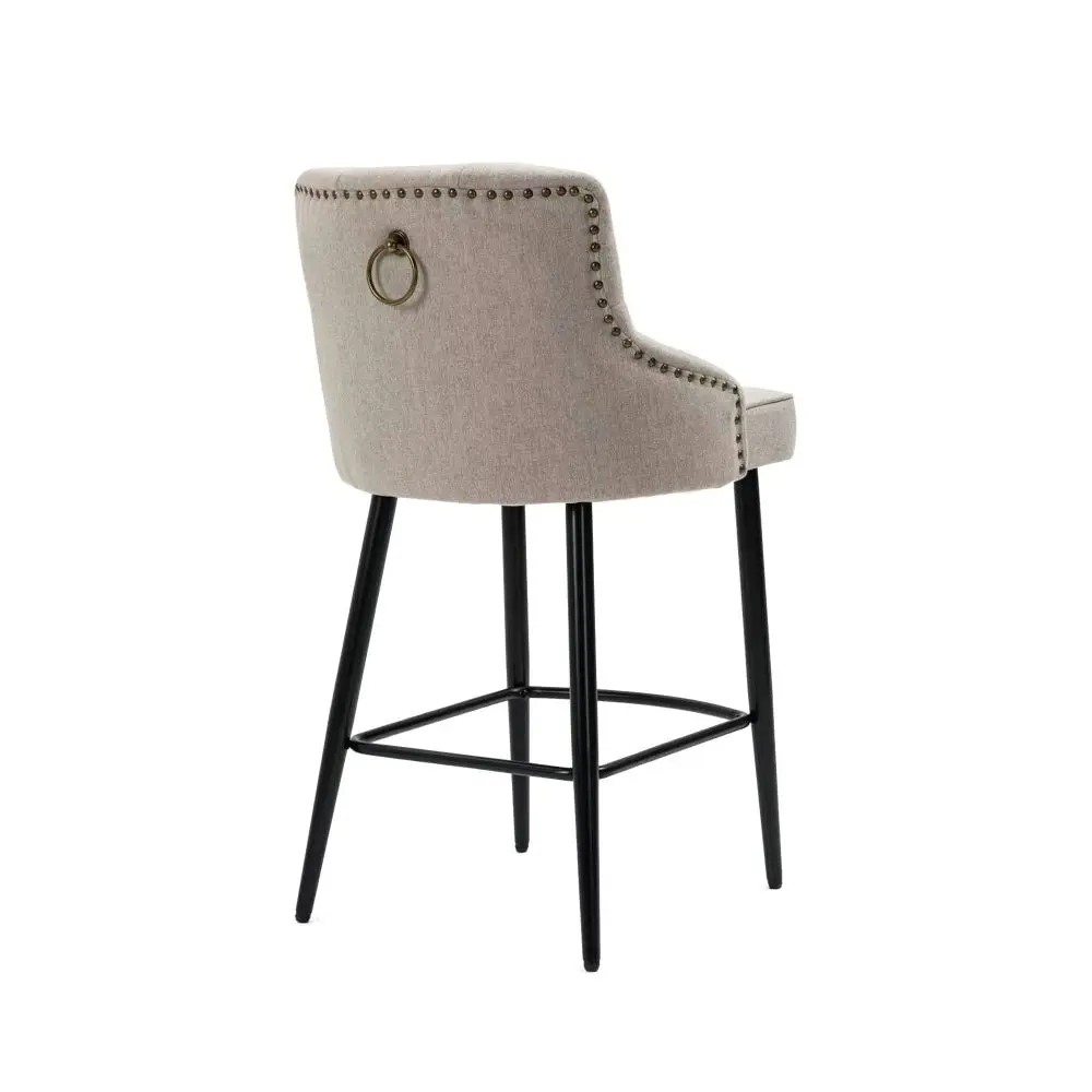 HomeStar Will Fabric Kitchen Counter Bar Stool W/ Brass Gold Studs & Handles - Beige