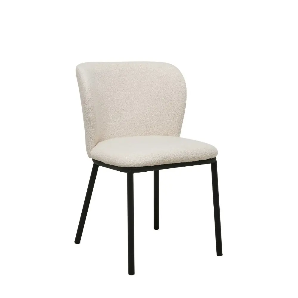 Raimon Furniture Set Of 2 Carmen Modern Boucle Fabric Kitchen Dining Chair Metal Legs - White