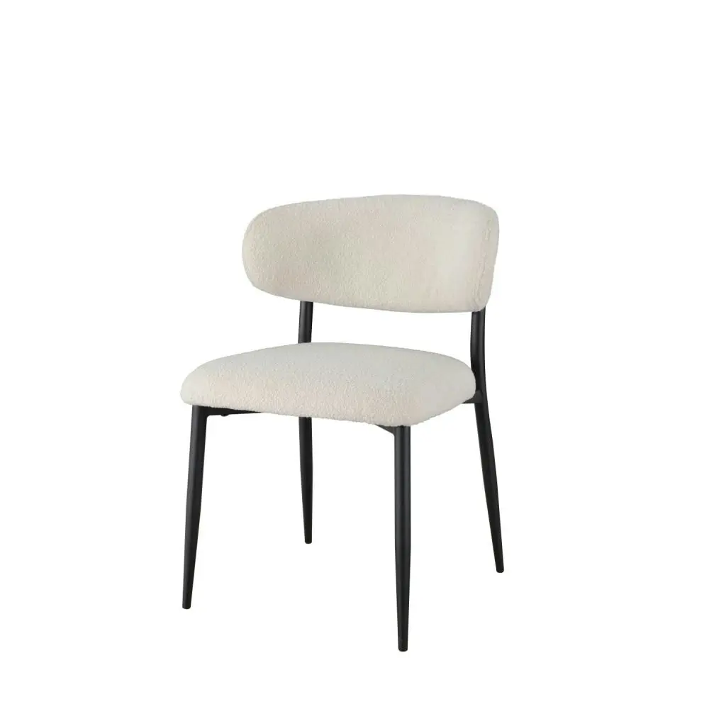 Raimon Furniture Set Of 2 Amalia Boucle Fabric  Kitchen Dining Side Chair Metal Frame - Off White