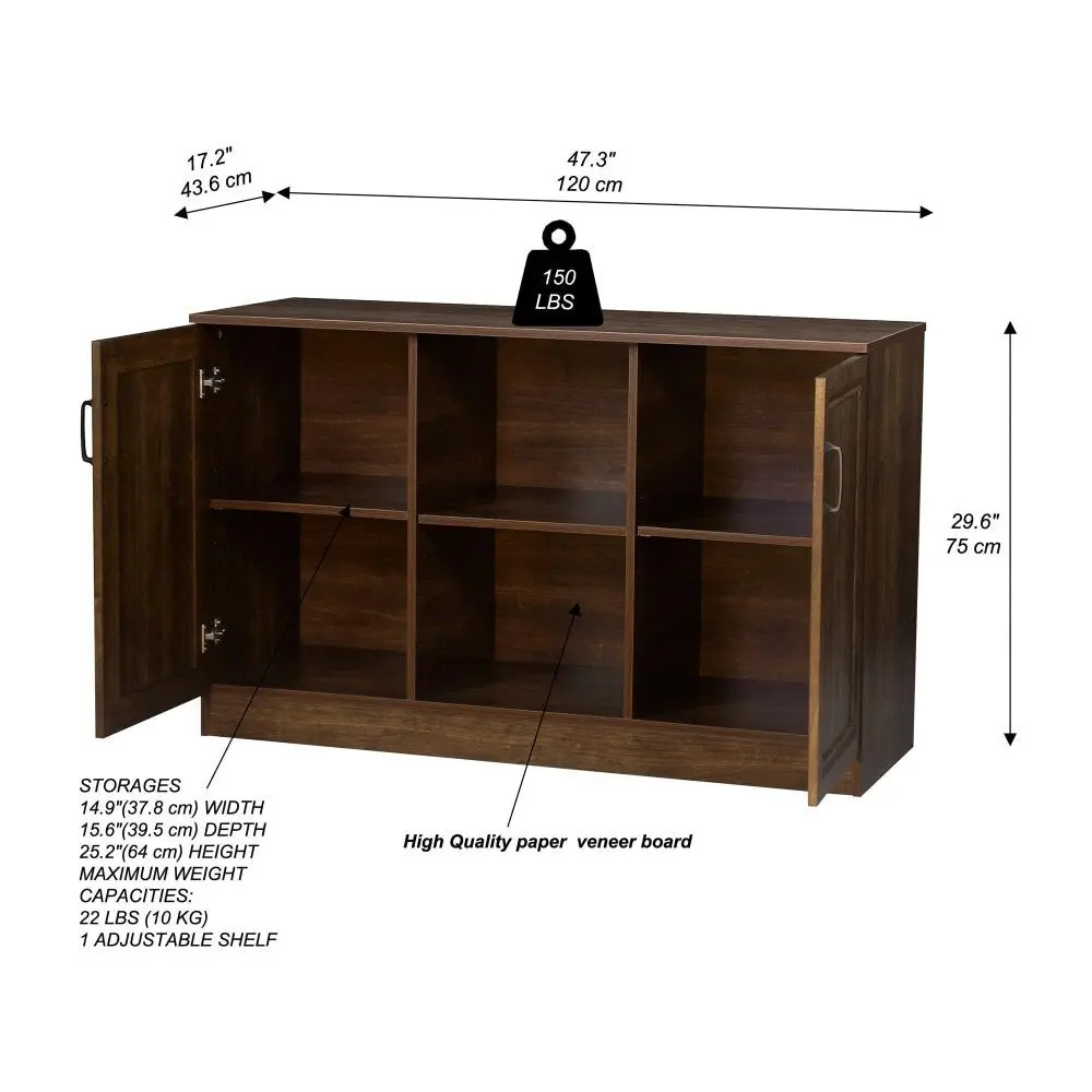 Maestro Furniture Dallas Wooden 2-Door Sideboard Buffet Unit Storage Cabinet Dark Walnut