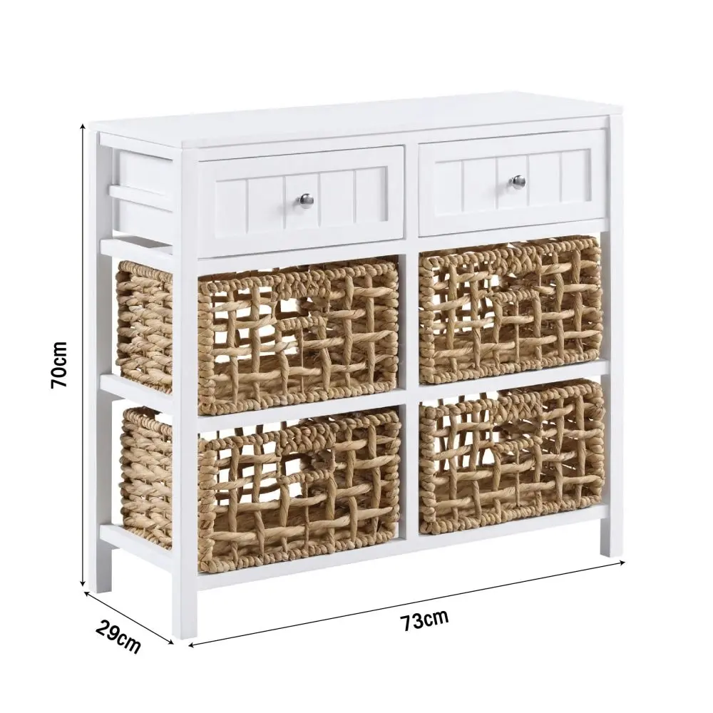 Design Square Novena Sideboard Buffet Unit Storage Cabinet 2-Drawers 4-Woven Baskets White