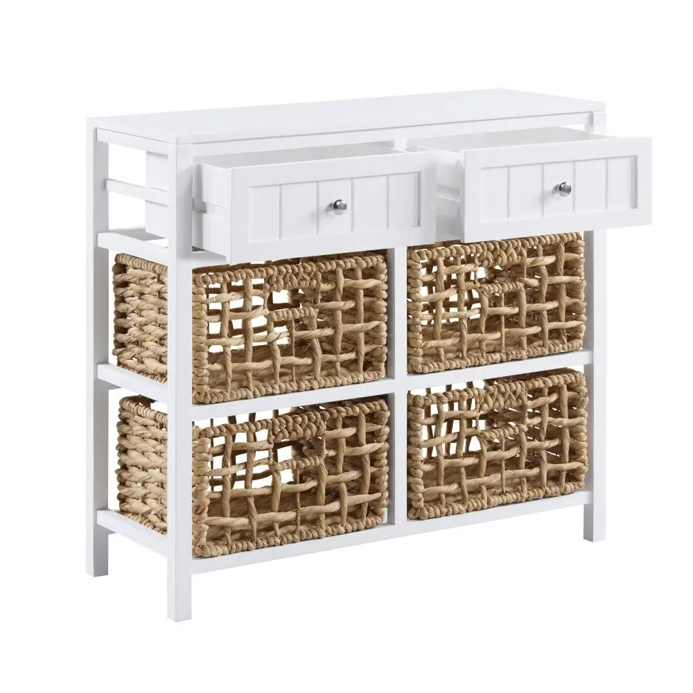 Design Square Novena Sideboard Buffet Unit Storage Cabinet 2-Drawers 4-Woven Baskets White