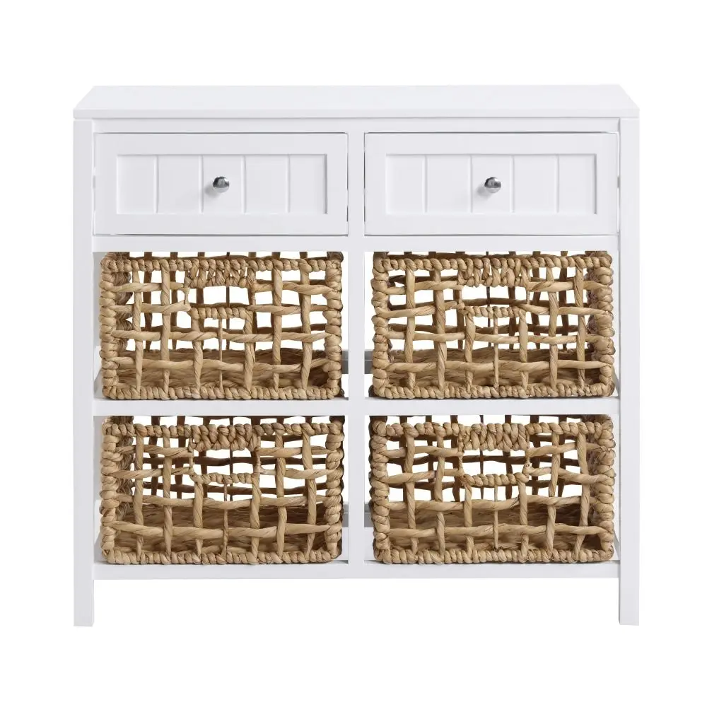 Design Square Novena Sideboard Buffet Unit Storage Cabinet 2-Drawers 4-Woven Baskets White