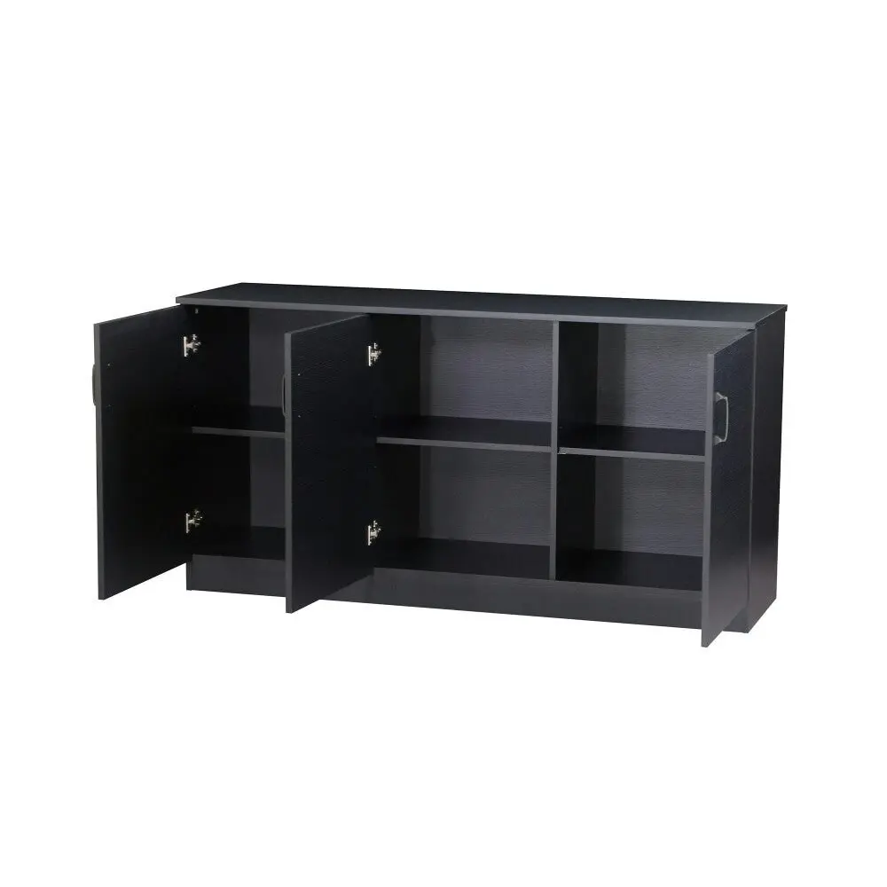 Maestro Furniture Dallas Large Wooden 3-Door Sideboard Buffet Unit Storage Cabinet Black Oak