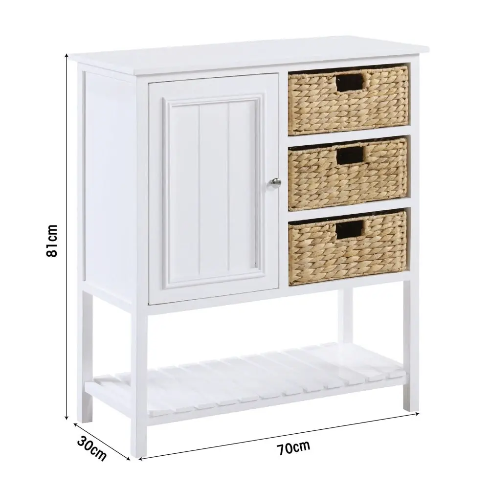 Design Square Novena Sideboard Buffet Unit Storage Cabinet 1-Door 3-Woven Baskets White