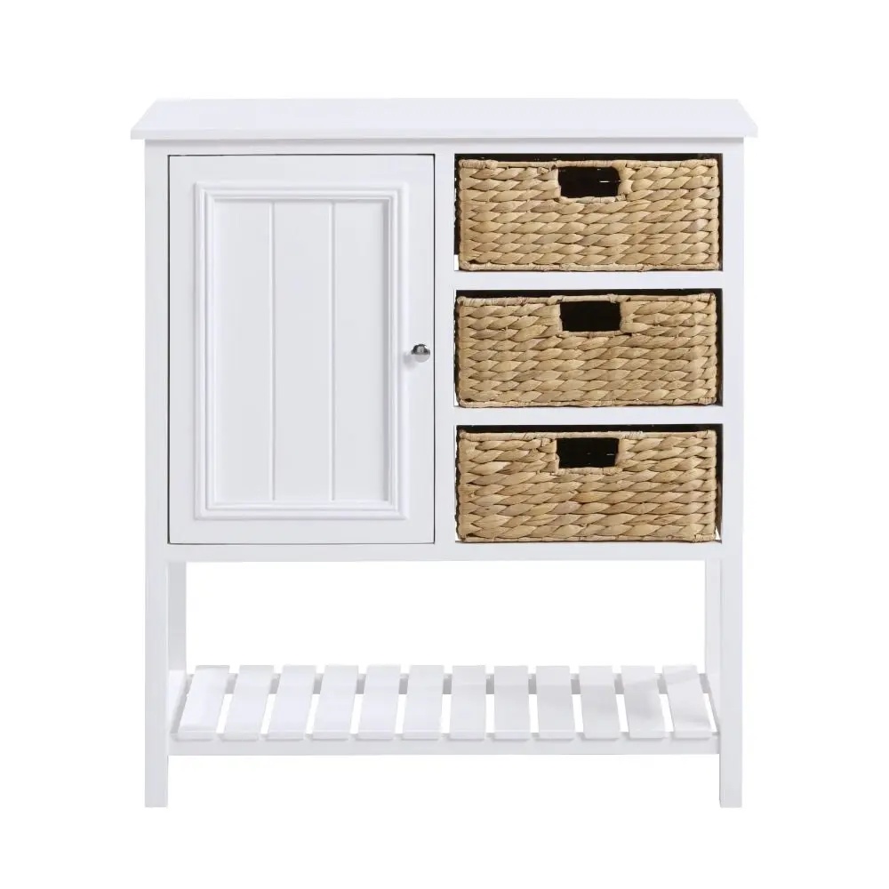 Design Square Novena Sideboard Buffet Unit Storage Cabinet 1-Door 3-Woven Baskets White