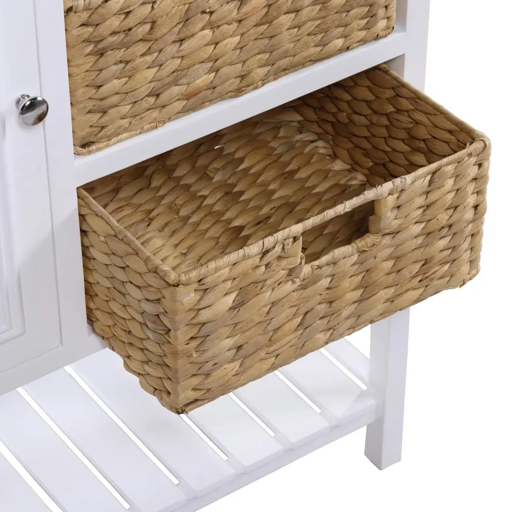 Design Square Novena Sideboard Buffet Unit Storage Cabinet 1-Door 3-Woven Baskets White