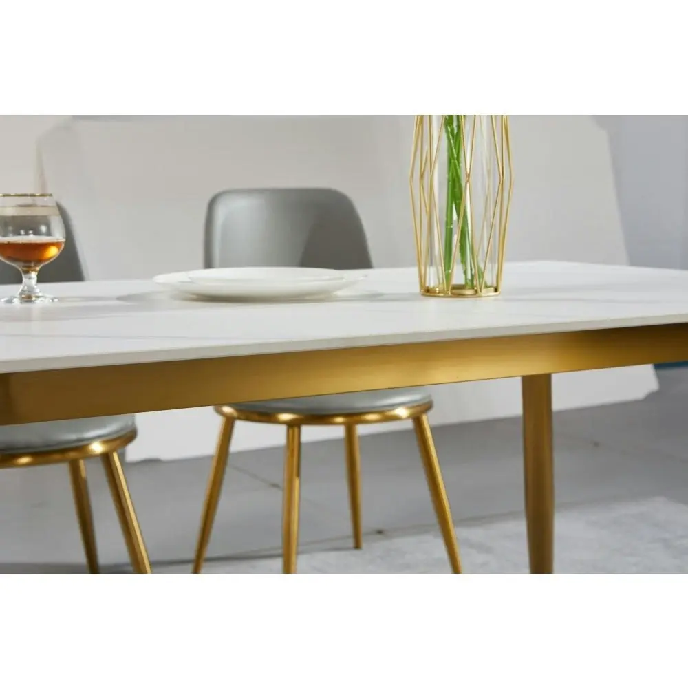 Our Home Eniko Rectangular Sintered Stone Dining Table 130cm - Gold & White