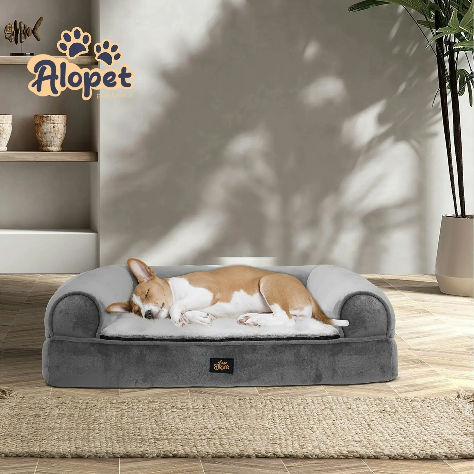 Alopet Pet Dog Calming Bed Memory Foam Orthopedic Cat Sofa Removable Cover Medium