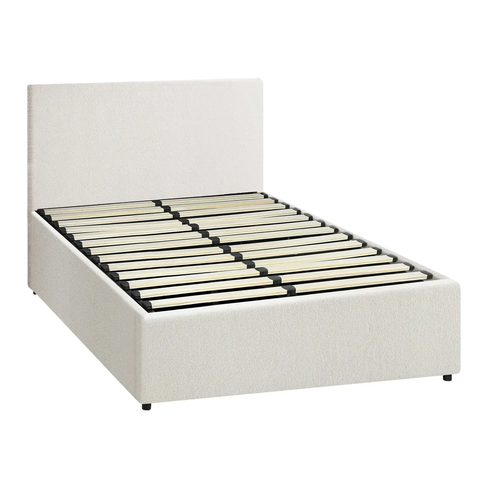 Oikiture Bed Frame Single Size Gas Lift White Boucle