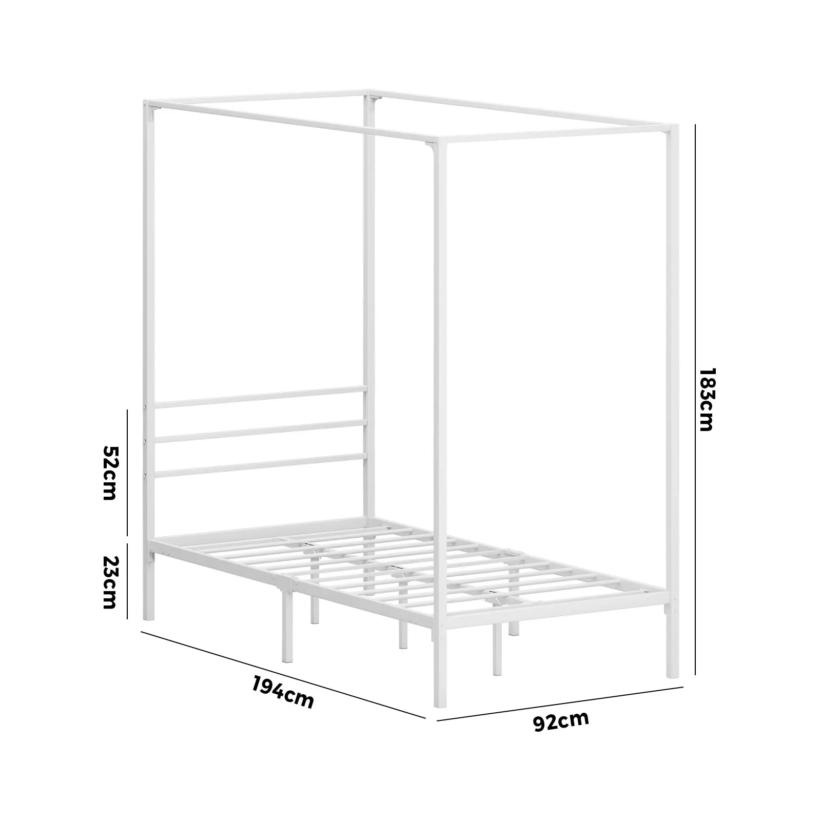 Oikiture Metal Canopy Bed Frame Single Size Beds Platform White