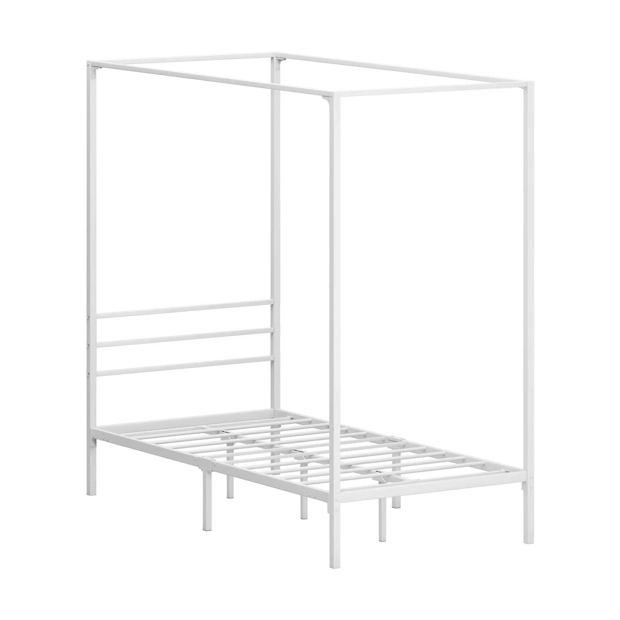 Oikiture Metal Canopy Bed Frame Single Size Beds Platform White