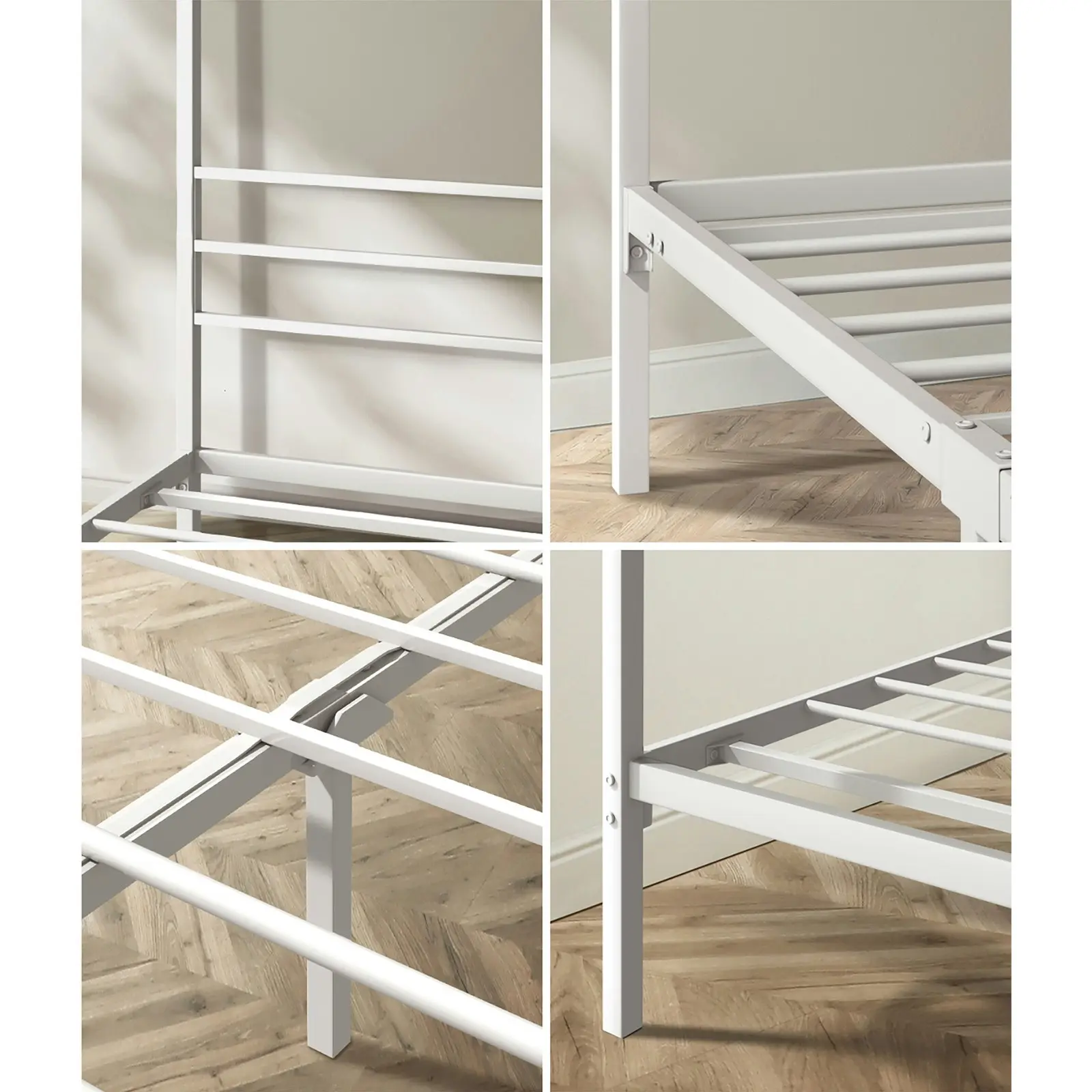 Oikiture Metal Canopy Bed Frame Single Size Beds Platform White