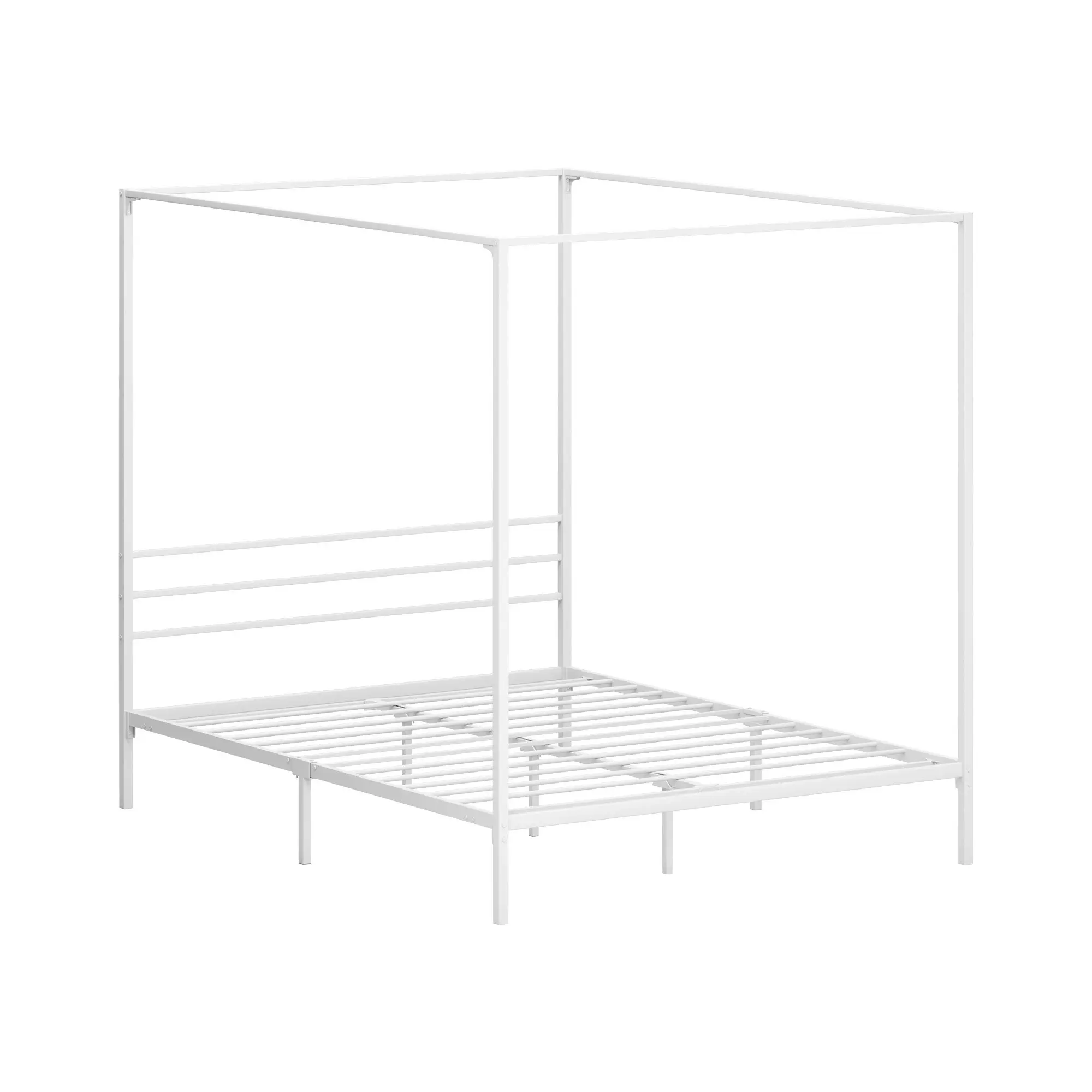 Oikiture Metal Canopy Bed Frame Queen Size Beds Platform White