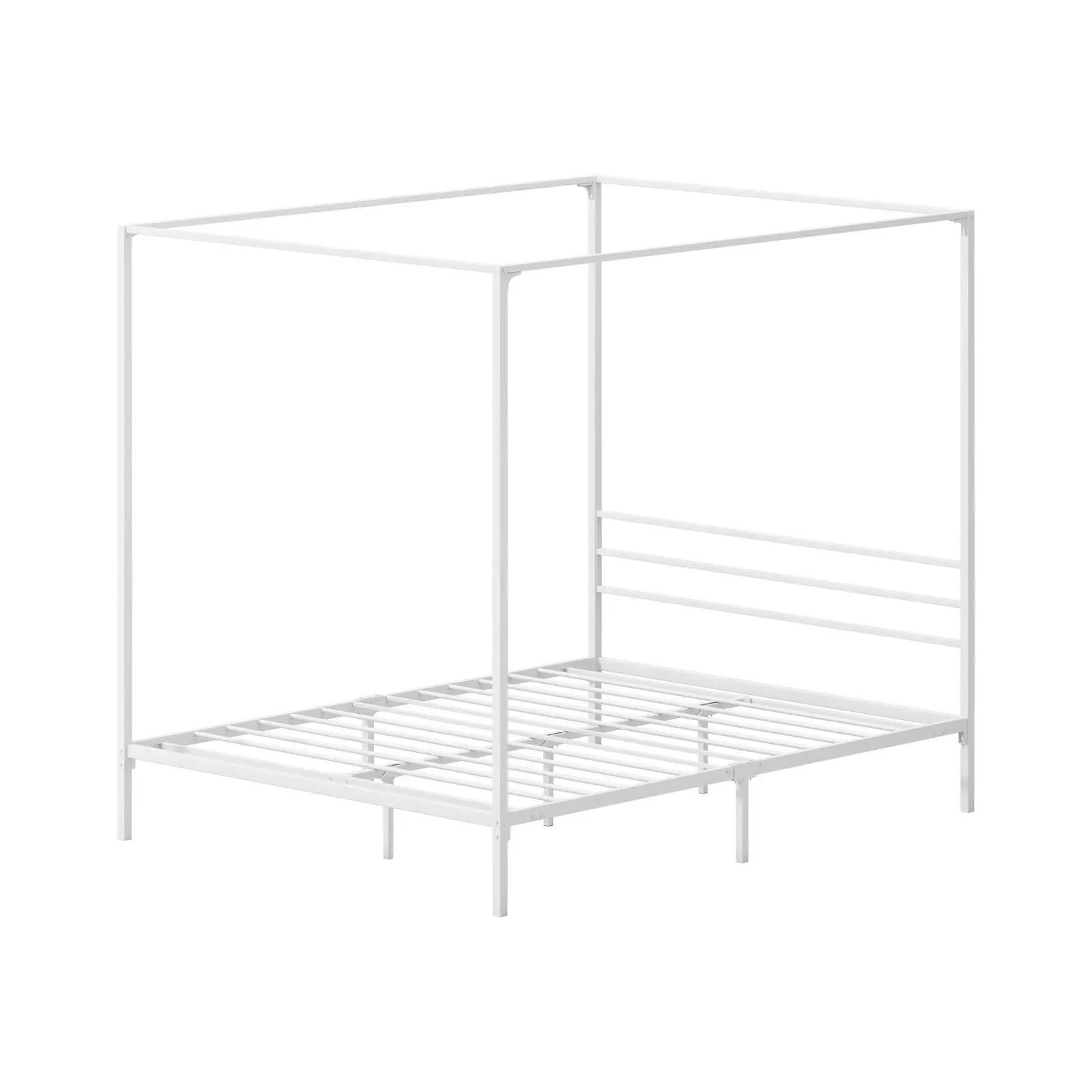 Oikiture Metal Canopy Bed Frame Queen Size Beds Platform White