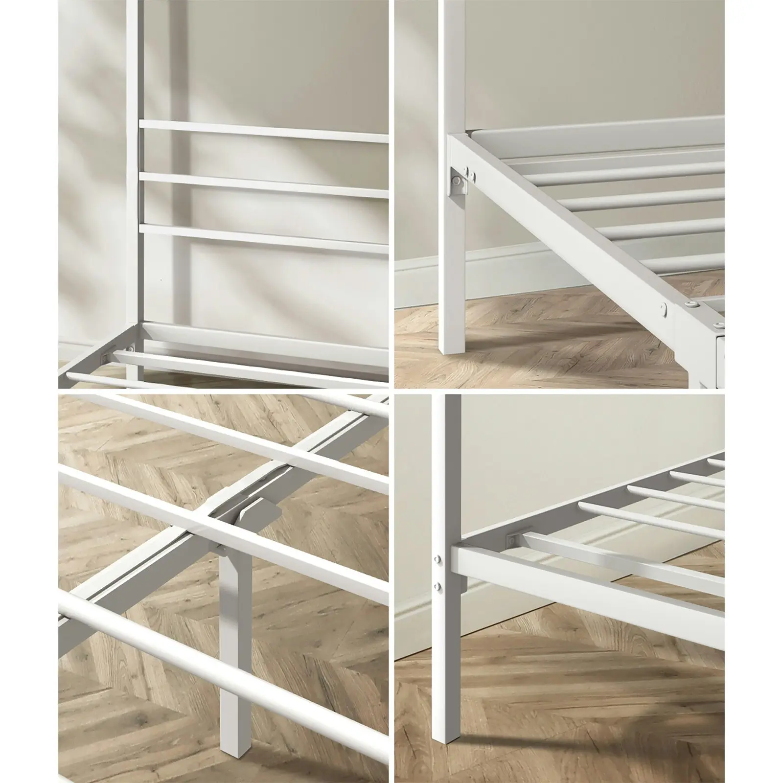 Oikiture Metal Canopy Bed Frame Queen Size Beds Platform White