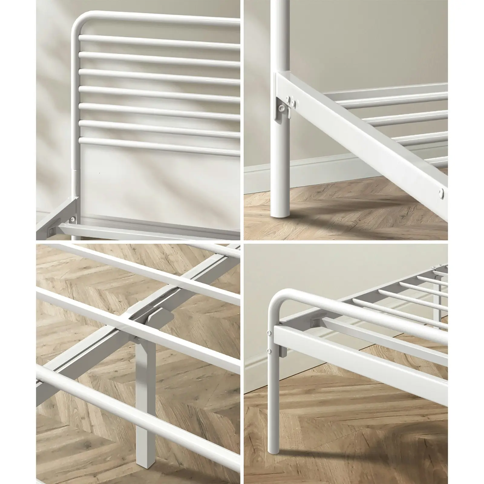 Oikiture Metal Bed Frame King Single Bed Base Beds Platform White