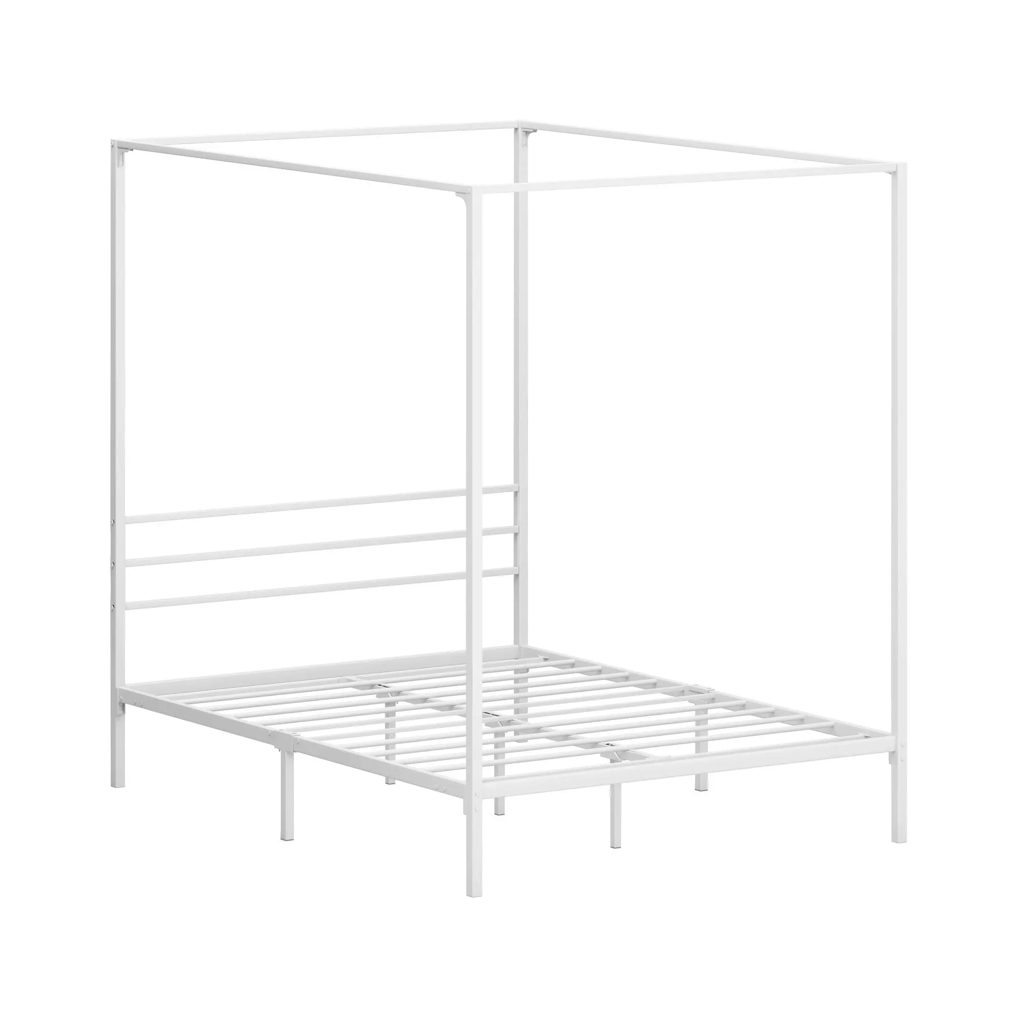 Oikiture Metal Canopy Bed Frame Double Size Beds Platform White