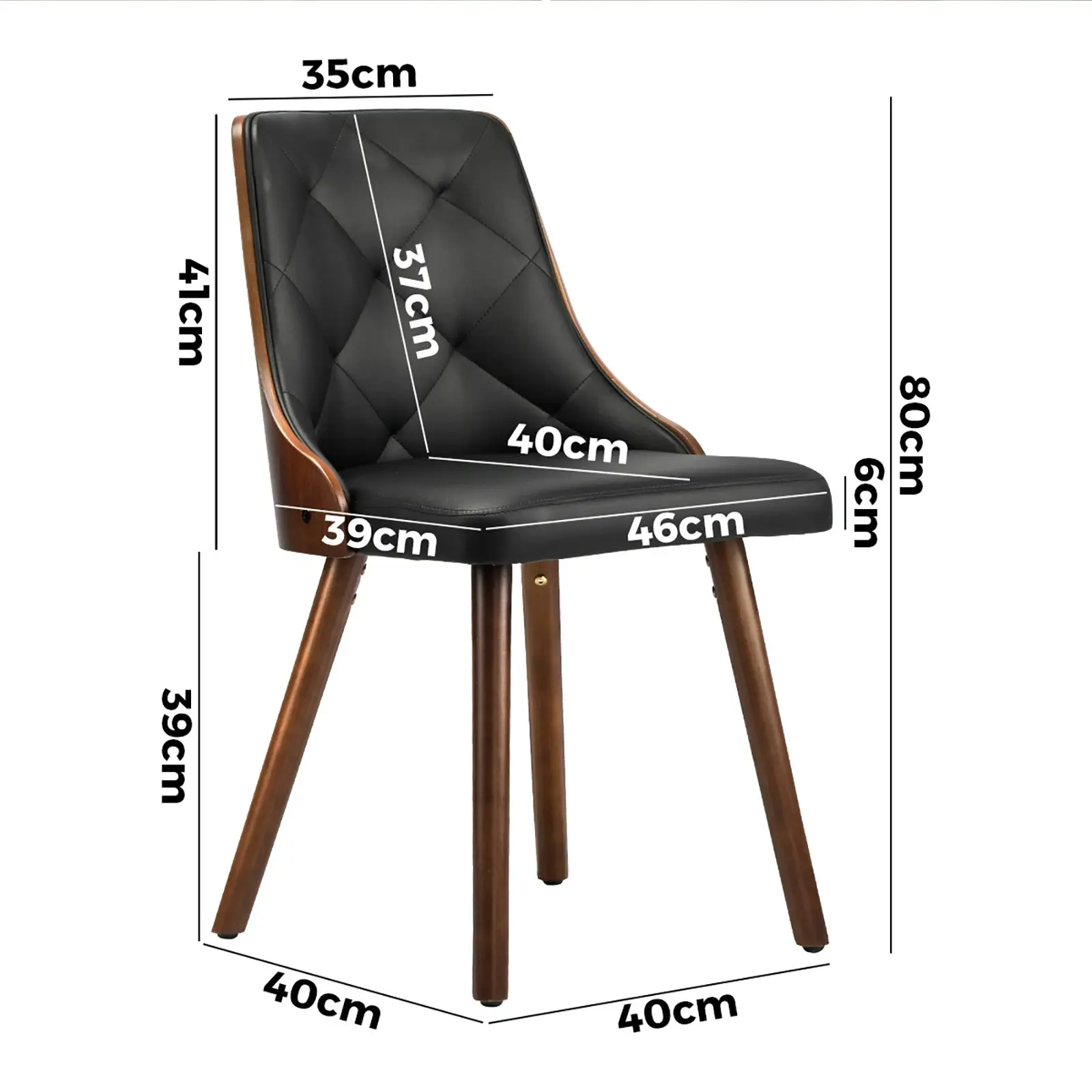 Oikiture 6x Dining Chairs Wooden Chair Kitchen Cafe Faux Leather Padded Black