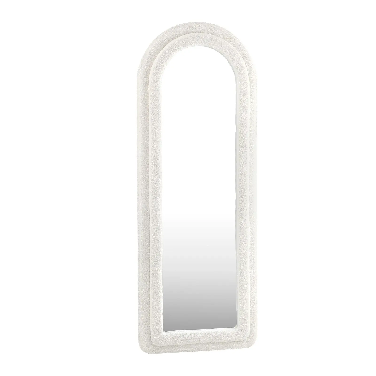 Oikiture Full Length Mirror 160x60cm White Boucle Floor Standing Dressing Mirrors Bedroom