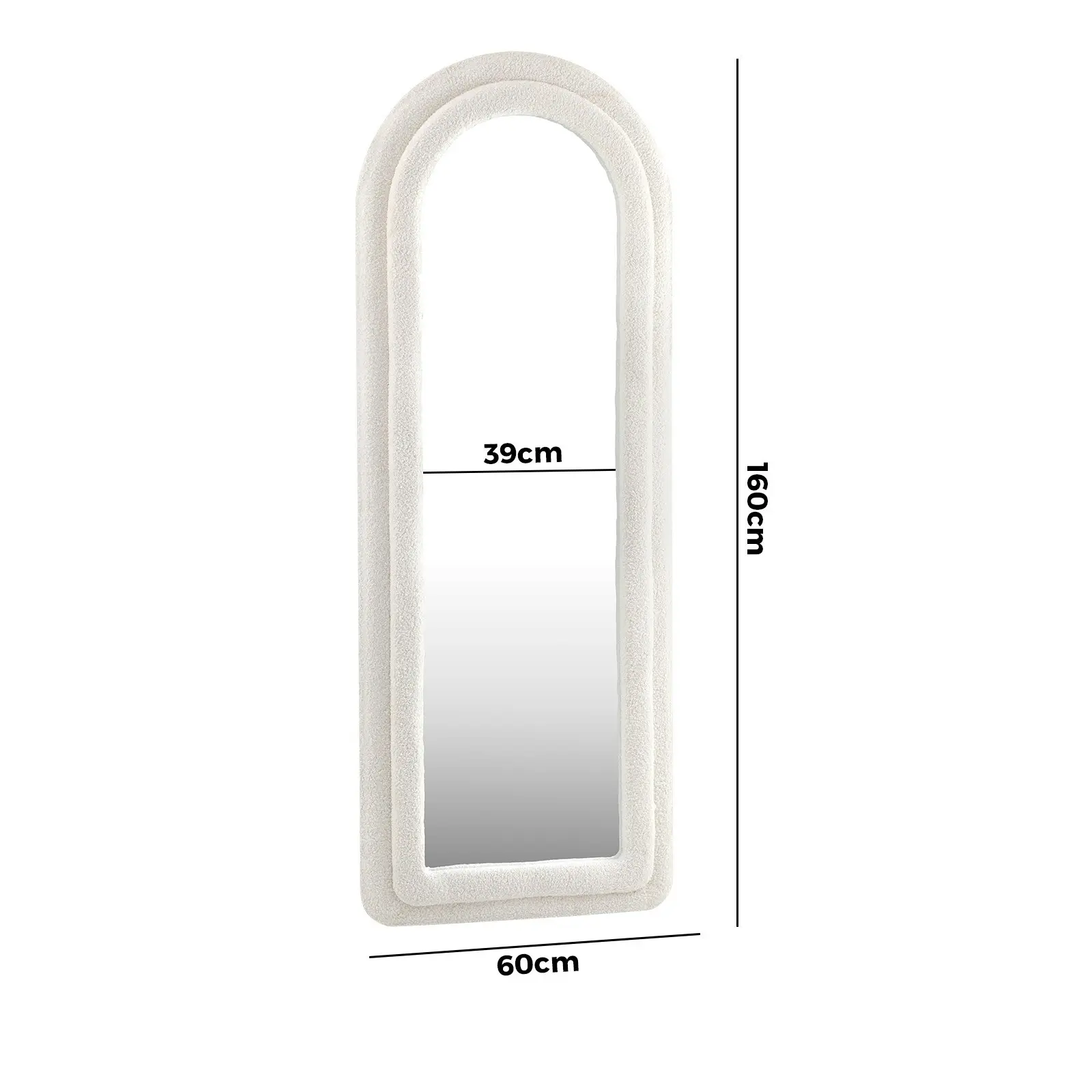 Oikiture Full Length Mirror 160x60cm White Boucle Floor Standing Dressing Mirrors Bedroom