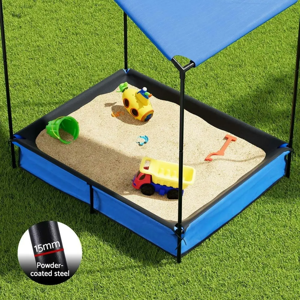 Keezi Kids Sandpit Metal Sandbox Sand Pit with Canopy Cover Outdoor Toys 120cm