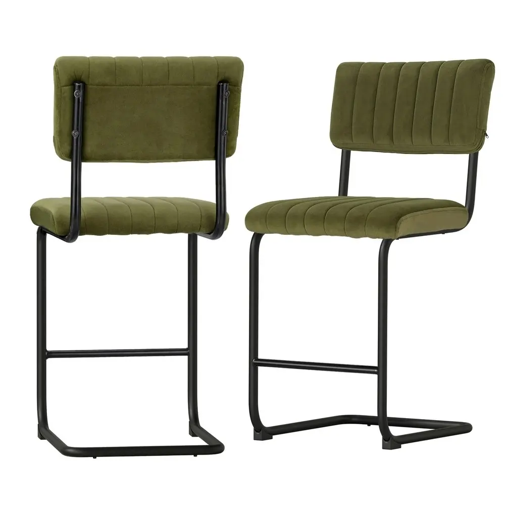 Artiss 2x Orman Bar Stools Velvet Chairs Green