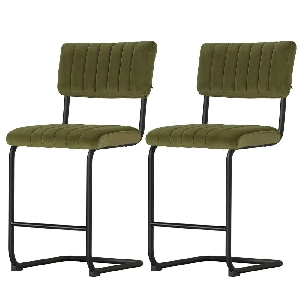 Artiss 2x Orman Bar Stools Velvet Chairs Green