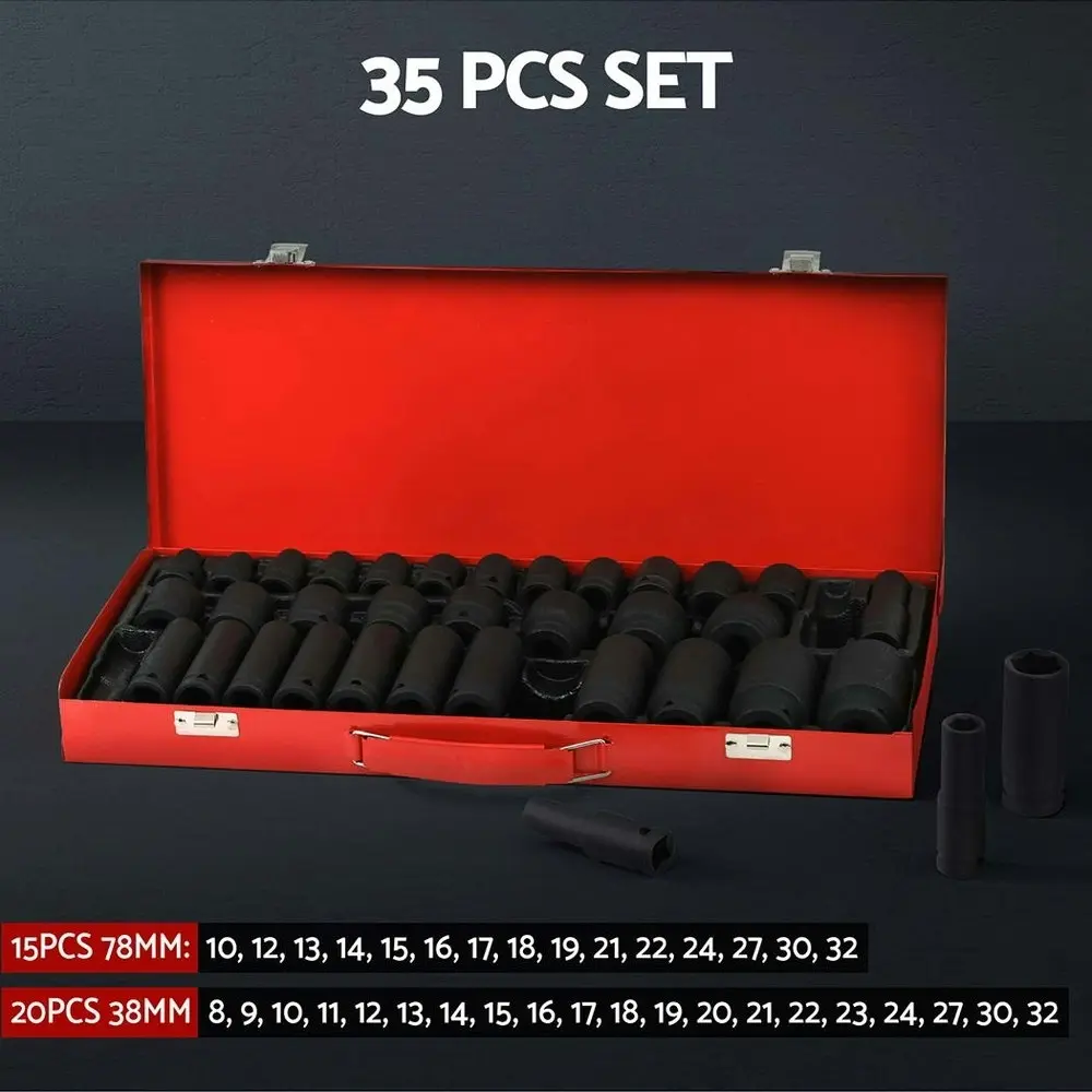 Giantz 35pcs 1/2" Drive Impact Socket Set Metric 8-32mm with Case