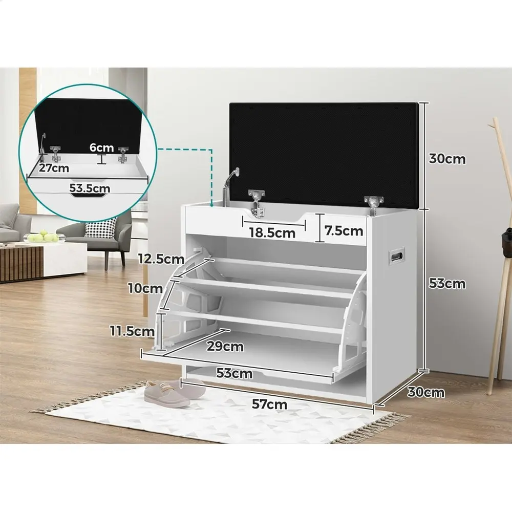 Alfordson Shoe Cabinet Bench 12 Pairs White