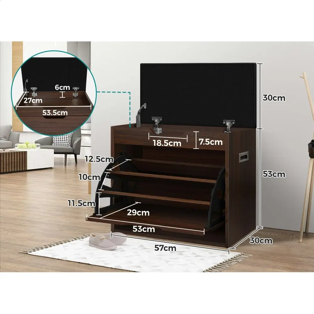 Alfordson Shoe Cabinet Bench 12 Pairs Walnut