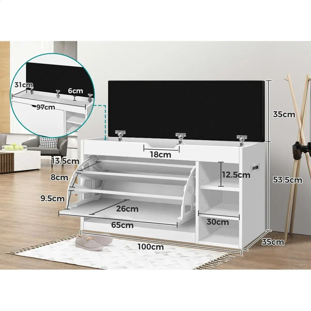 Alfordson Shoe Cabinet Bench 18 Pairs White