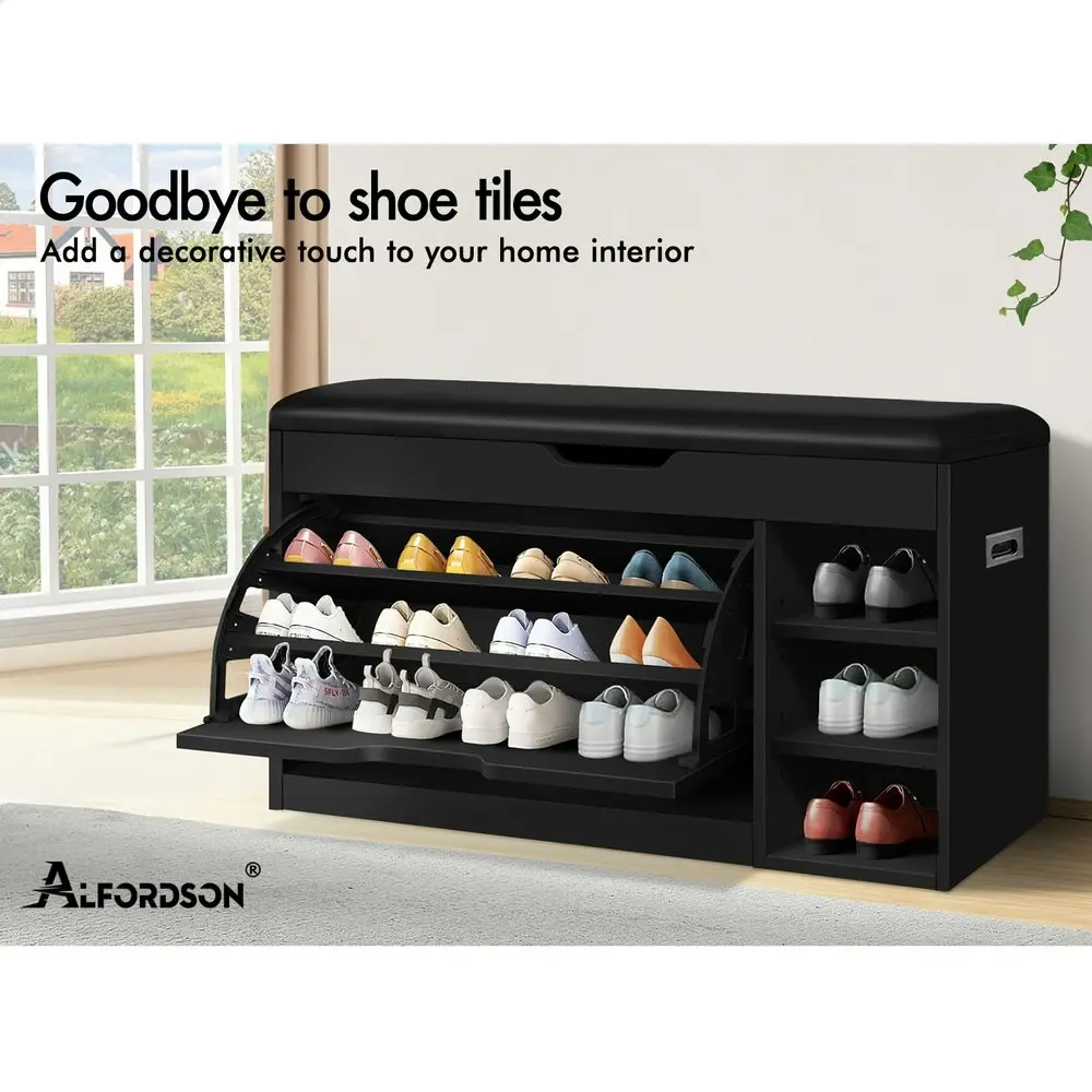 Alfordson Shoe Cabinet Bench 18 Pairs Black