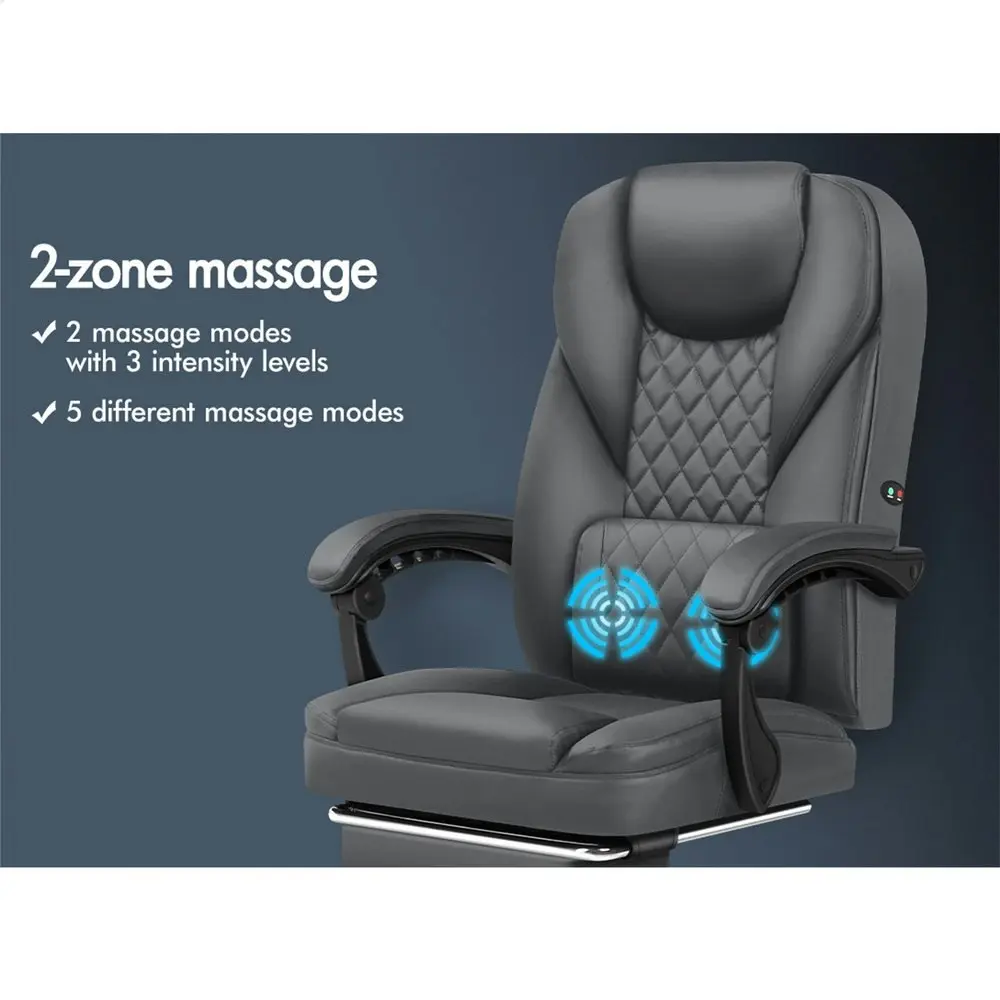 Alfordson Massage Office Chair Executive Seat Gaming Computer Leather Recliner Grey