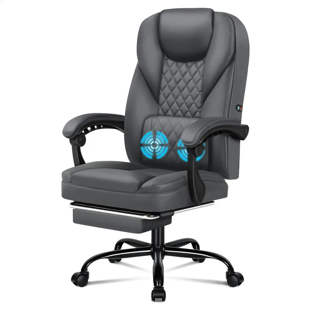 Alfordson Massage Office Chair Executive Seat Gaming Computer Leather Recliner Grey