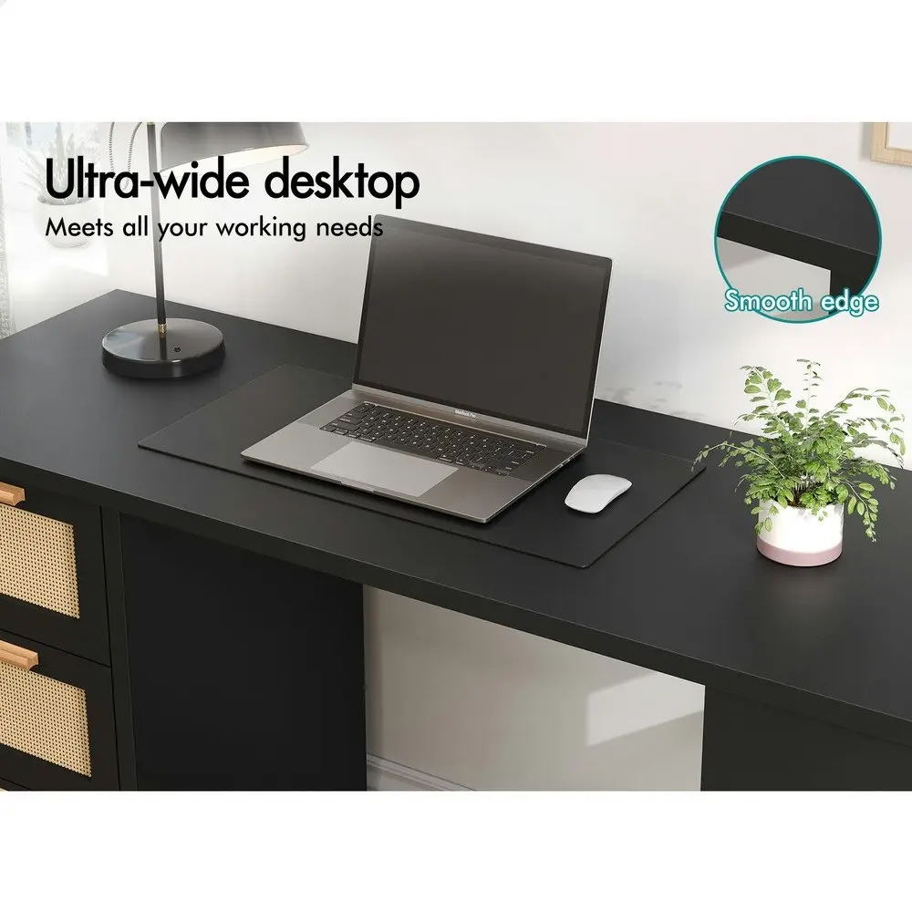 Alfordson Computer Desk Rattan Study Table Black