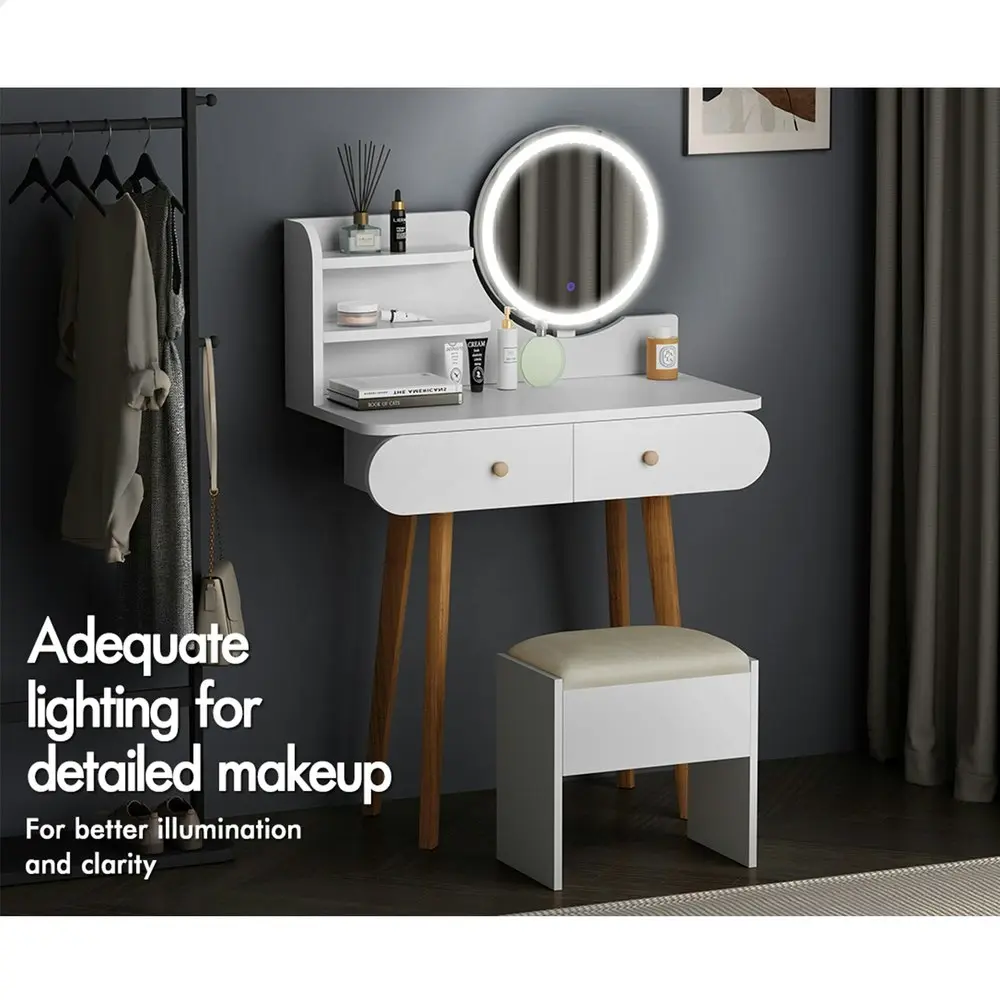 Alfordson Dressing Table Stool Set LED Light White